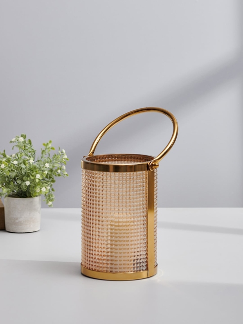 

Pure Home and Living Copper-Toned & Brown Textured Glass Cylindrical Lantern