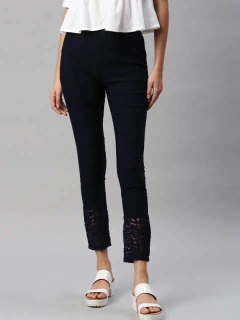 

Soch Women Navy Blue Straight Fit Solid Regular Trousers