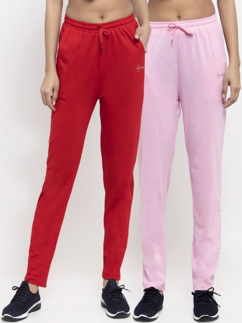 NEUDIS Women Pack Of 2 Solid Straight-Fit Track Pants, Red