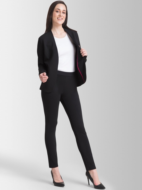 

FableStreet Women Black Solid Coat with Trousers