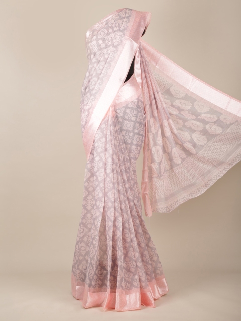 

Pothys Peach-Coloured & Grey Jute Silk Checked Saree