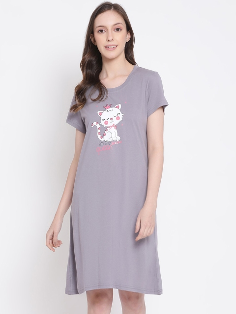 

Kanvin Women Grey Printed Round Neck Nightdress