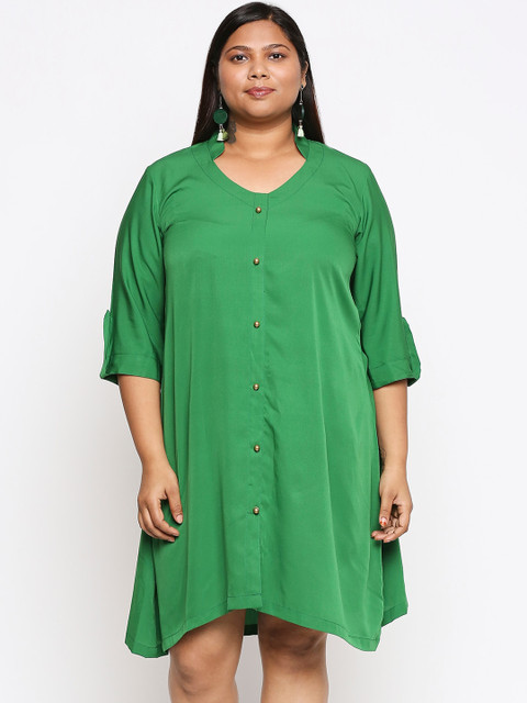 

XXLLENT Women Green Solid A-Line Dress