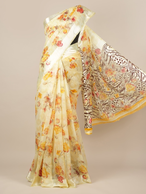 

Pothys Yellow Printed Jute Silk Saree