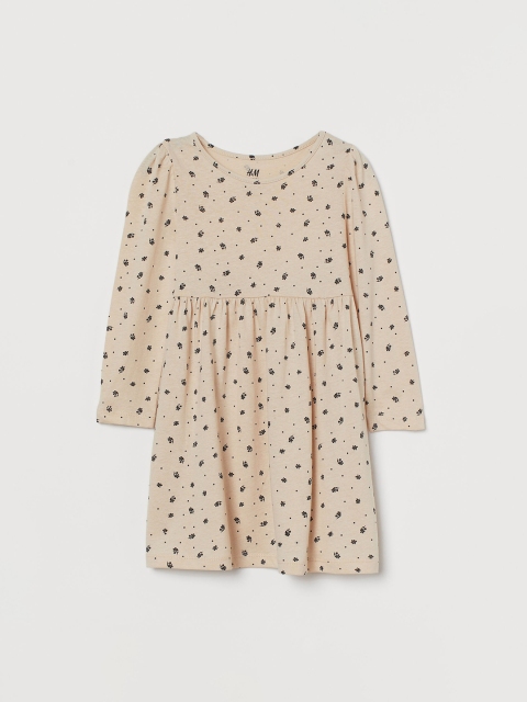 

H&M Girls Beige & Black Patterned Jersey Dress
