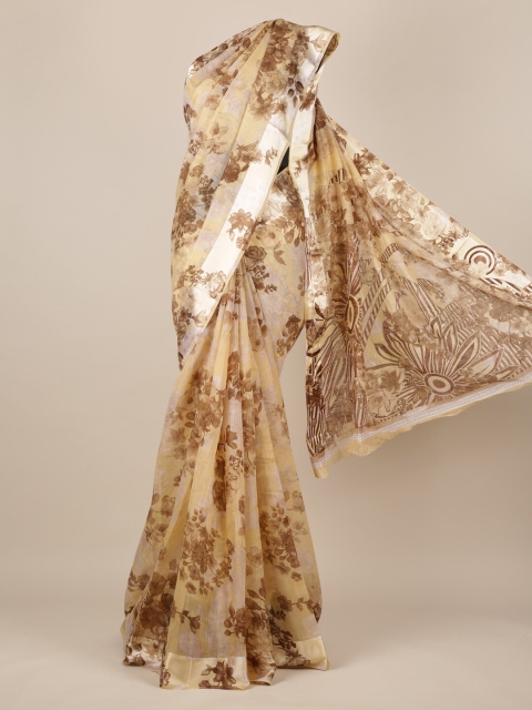 

Pothys Brown Printed Jute Silk Saree