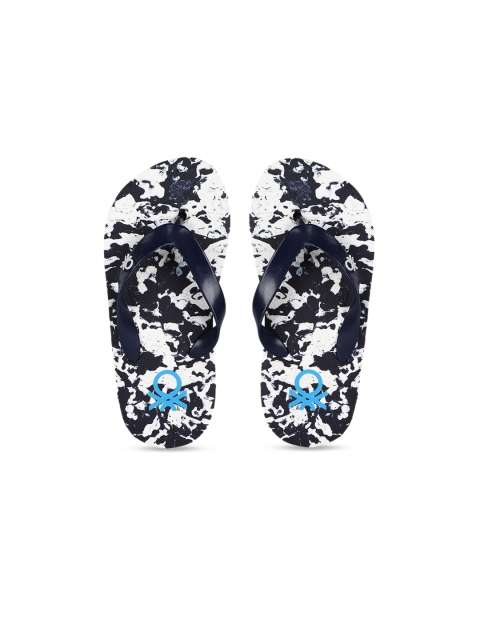 

United Colors of Benetton Unisex Kids White & Navy Blue Printed Thong Flip-Flops