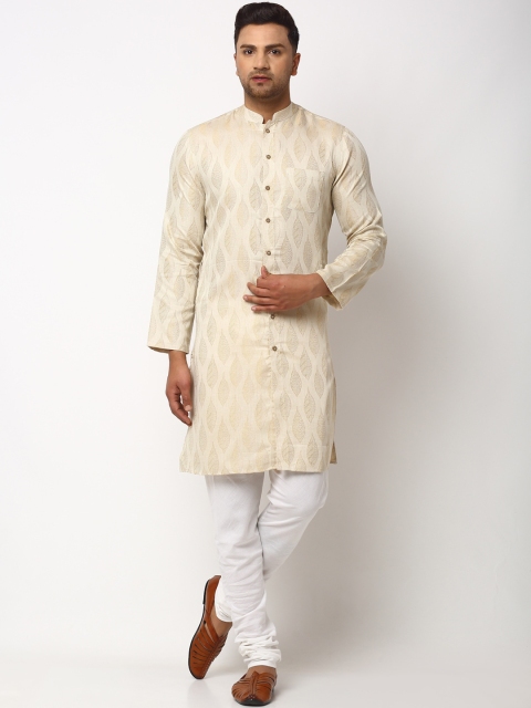 

NEUDIS Men Beige & White Woven Design Kurta with Churidar