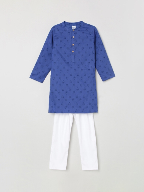 

max Boys Blue & White Printed Kurta with Pyjamas