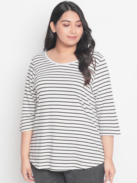 

Amydus Women White Striped Round Neck T-shirt