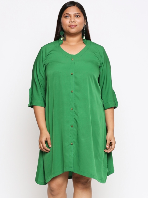 

XXLLENT Women Green Solid A-Line Dress