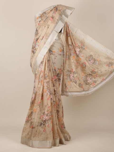 

Pothys Taupe & Beige Jute Silk Printed Saree