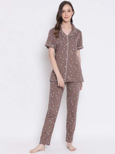 

Kanvin Women Brown Printed Night suit