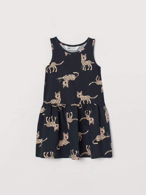 

H&M Girls Dark Grey Leopards Printed Jersey Dress