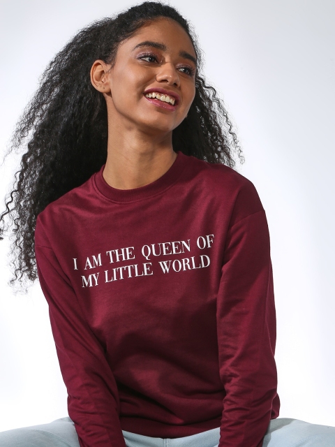 

Blue Saint Women Maroon Printed Sweatshirt