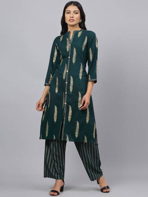 

ANAISA Women Green Printed Kurta with Palazzos