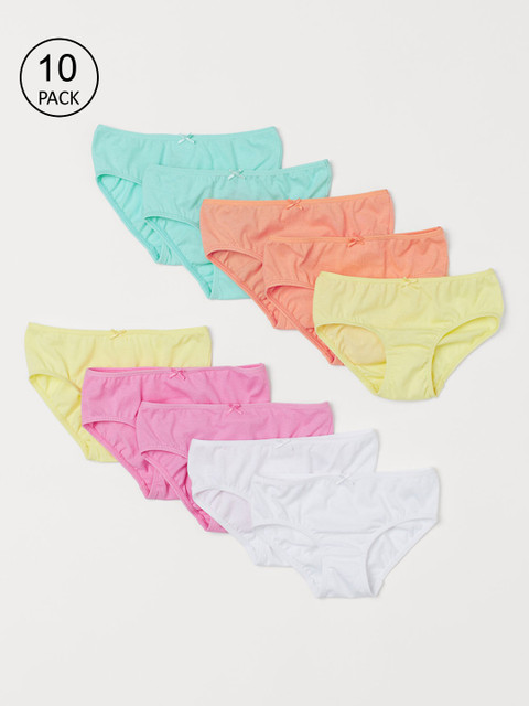 

H&M Girls Multicoloured Solid 10-pack Jersey Briefs, Multi