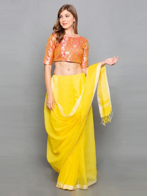 

Desi Weavess Women Pink & Gold-Colored Woven Design Saree Blouse