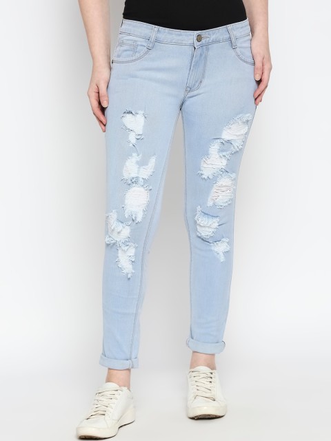 

AMMARZO Women Blue Slim Fit Mid-Rise Highly Distressed Jeans