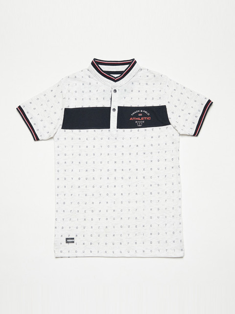 

Octave Boys White Printed Mandarin Collar T-shirt