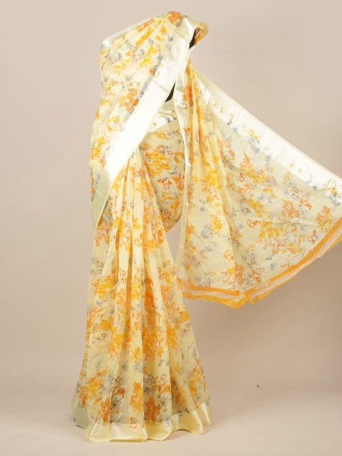 

Pothys Yellow Printed Jute Silk Saree