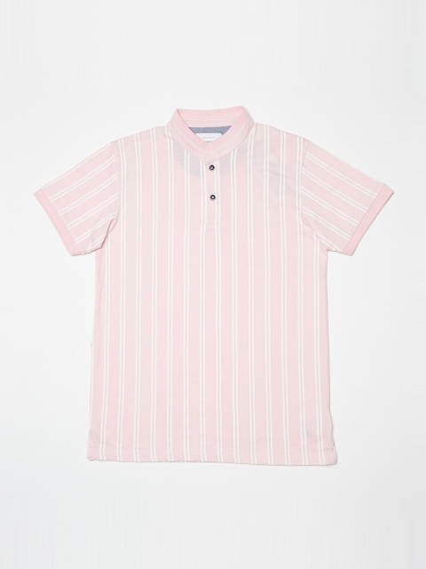 

Octave Boys Pink Striped Mandarin Collar T-shirt