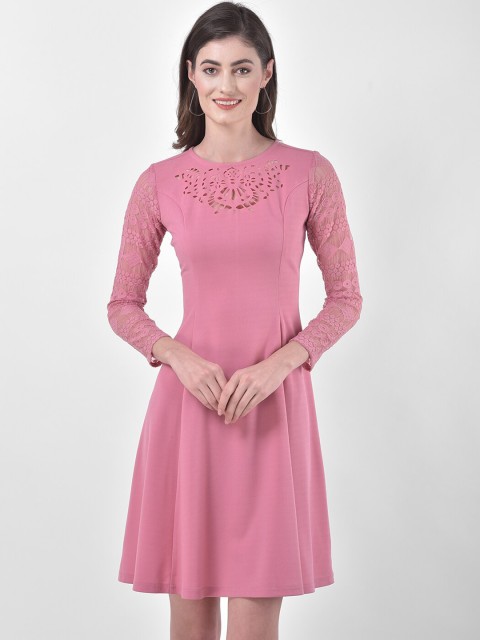 

Eavan Women Pink Self Design Fit and Flare Dress