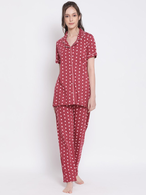 

Kanvin Women Maroon & Pink Printed Night suit