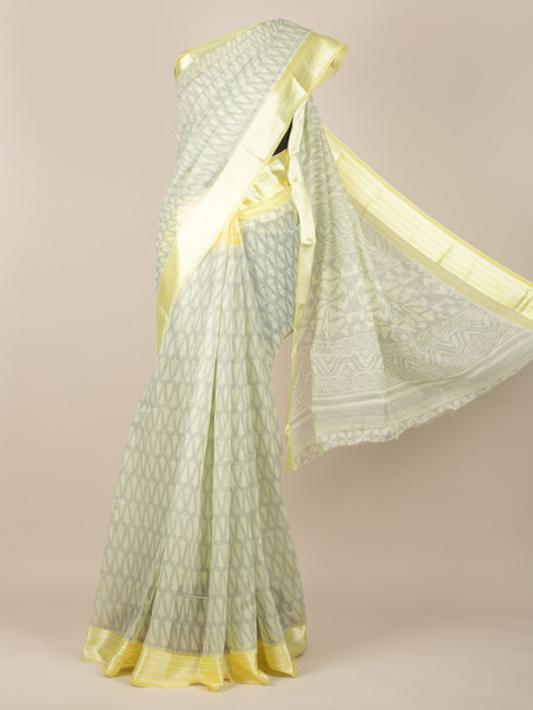 

Pothys Yellow Printed Jute Silk Saree