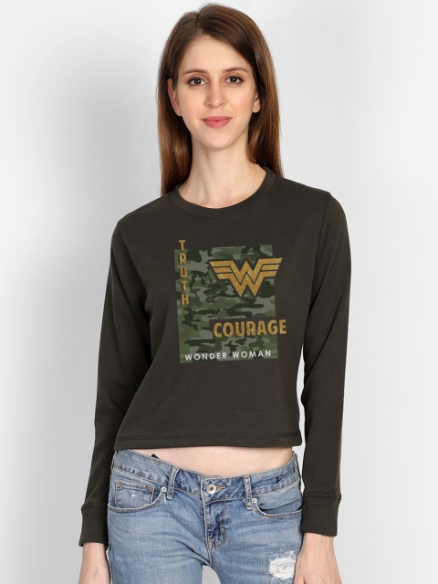 

Free Authority Wonder Woman Print Olive Crop Sweatshirt for Women