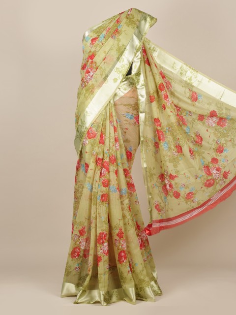

Pothys Green Printed Jute Silk Saree