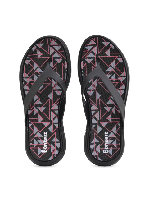 

Bonkerz Women Black & Grey Printed Thong Flip-Flops