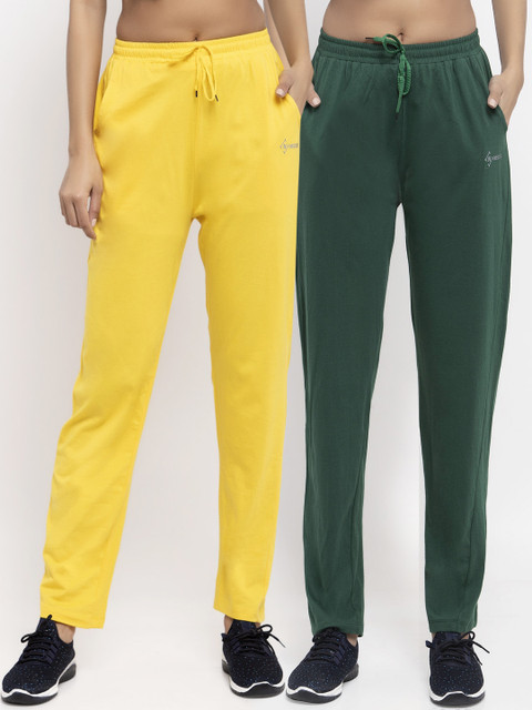 

NEUDIS Women Pack Of 2 Solid Track Pants, Yellow