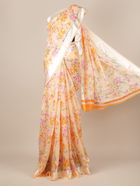 

Pothys Peach-Coloured Printed Jute Silk Saree