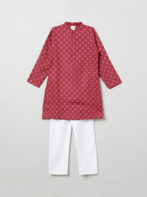 

max Boys Maroon & White Printed Kurta with Pyjamas