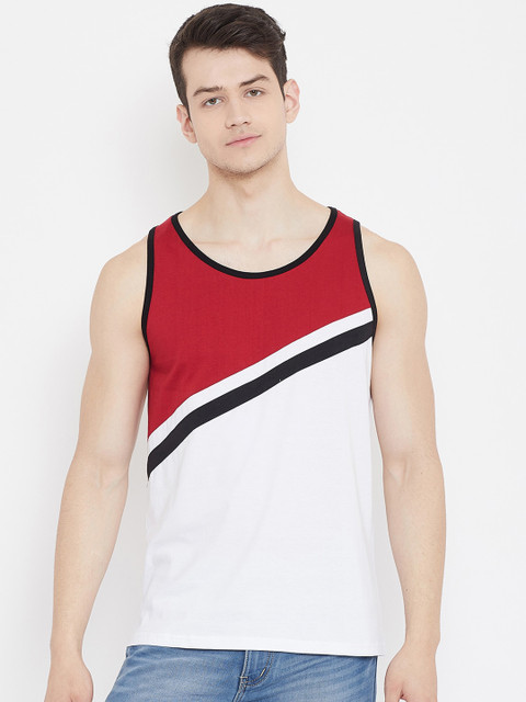 

Rodzen Men White & Red Colourblocked Round Neck T-shirt