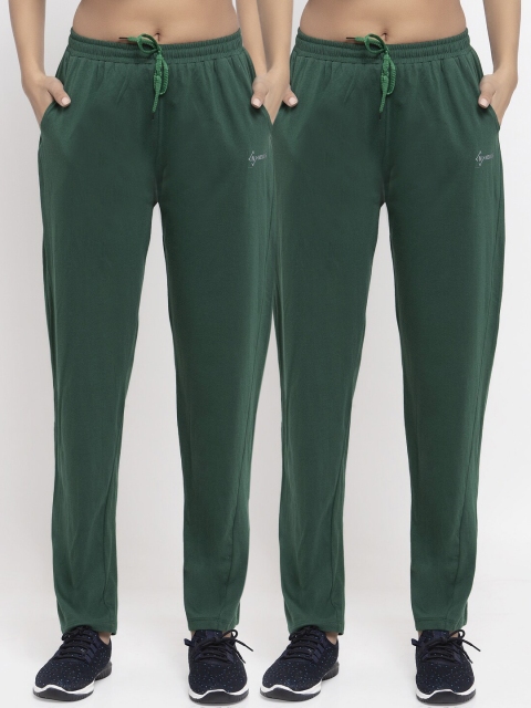 

NEUDIS Women Pack Of 2 Green Solid Straight-Fit Track Pants