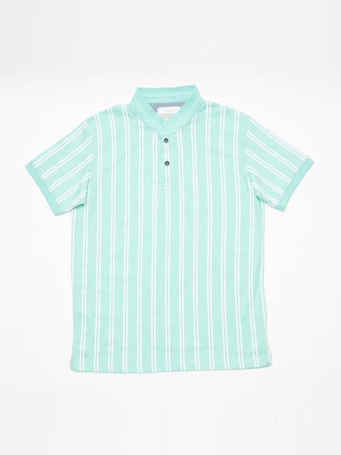 

Octave Boys Green Striped Mandarin Collar T-shirt