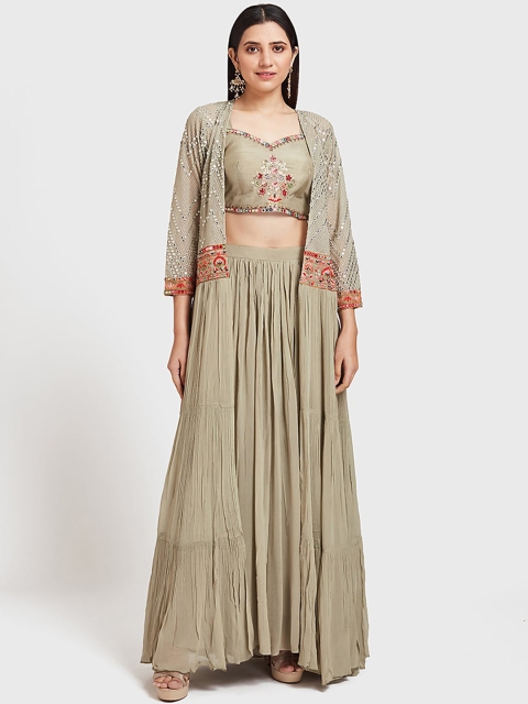 

Neerus Women Green & Red Embellished Top with Skirt