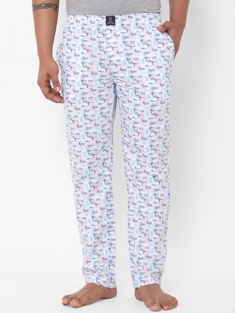 

URBAN SCOTTISH Men White & Blue Printed Lounge Pants