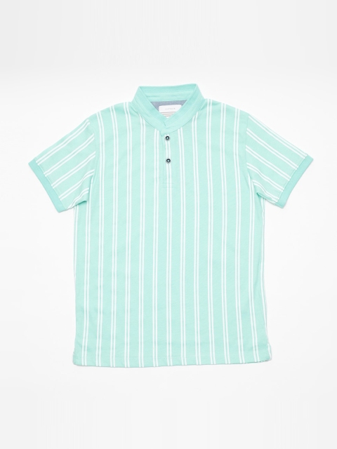 

Octave Boys Green Striped Mandarin Collar T-shirt