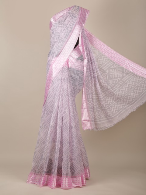 

Pothys Pink & Grey Jute Silk Printed Saree