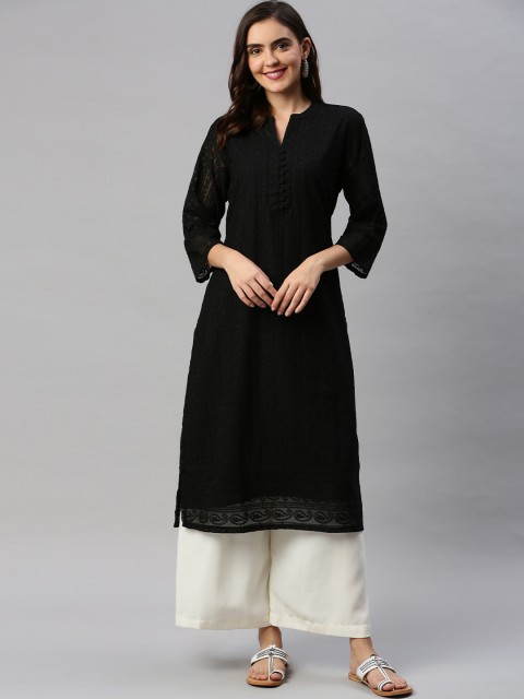 

Soch Women Black Embroidered Poly Georgette Kurti