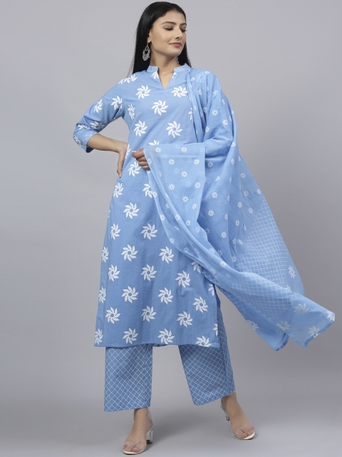 

ANAISA Women Blue Printed Kurta with Palazzos & Dupatta