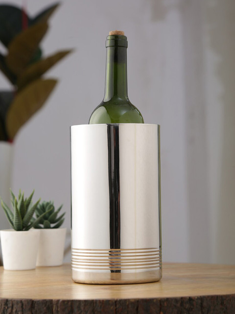 

Amoliconcepts Silver-toned Premium Quality Ribbed Stainless Steel Wine Cooler With Mirror Finish