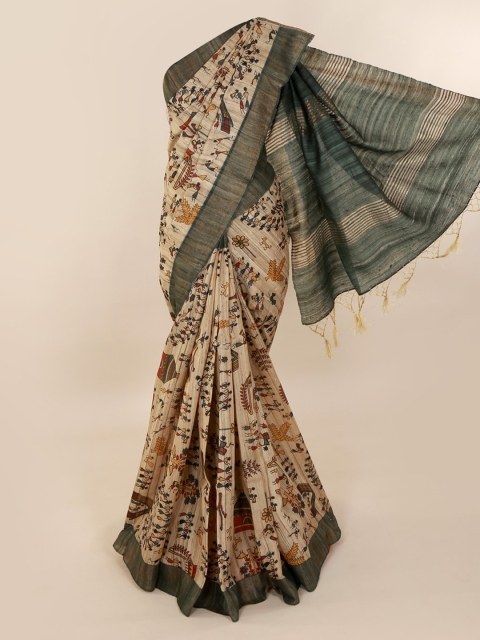 

Pothys Taupe & Green Pure Silk Woven Design Saree