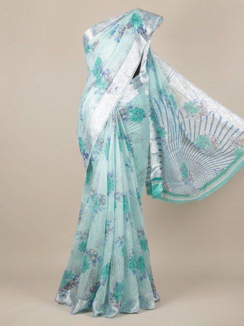 

Pothys Blue Printed Jute Silk Saree