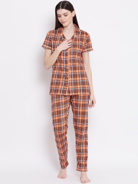 

Kanvin Women Orange & White Checked Night suit