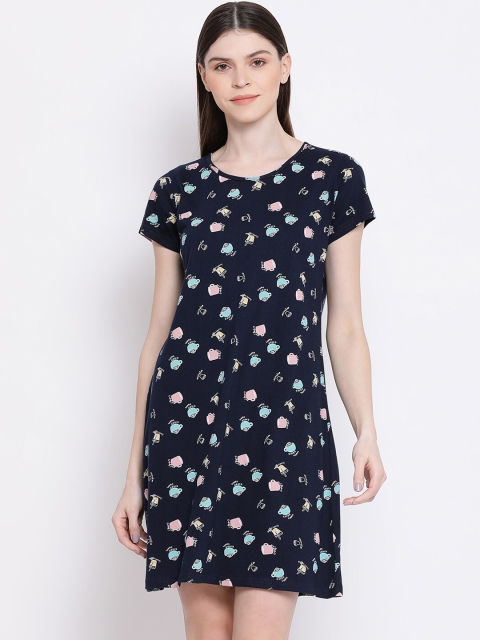 

Kanvin Navy Blue Printed Nightdress