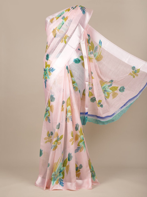 

Pothys Pink & Blue Jute Silk Printed Saree